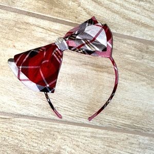 Girls Red Gold White Plaid Headband Christmas